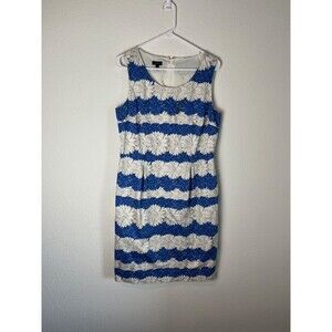 Talbots Dress Womens 12 Blue White Floral Sleeveless Sheath Lined Spring Summer